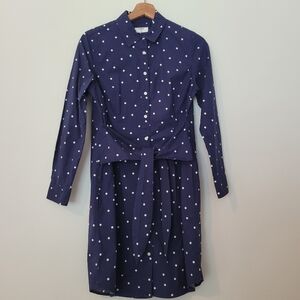 Untuckit  Madeline Shirt Dress Navy Blue & White Polka Dot Size 6 Stretch Cotton